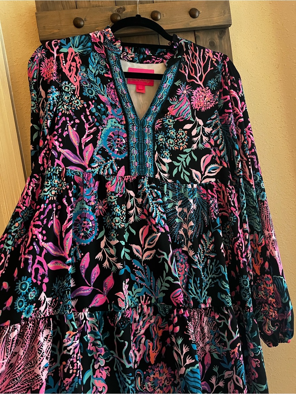 Lilly Pulitzer Black Dress with Pink & Teal Floral Print - Picture 2 of 8